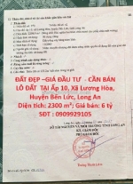 Đất đẹp –giá đầu tư  - cần bán lô đất  tại ấp 10, xã lương hòa, huyện bến lức,