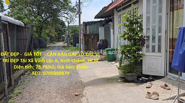 Đất đẹp -  giá tốt  - cần bán gấp lô đất vị trí đẹp tại xã vĩnh lộc a, bình