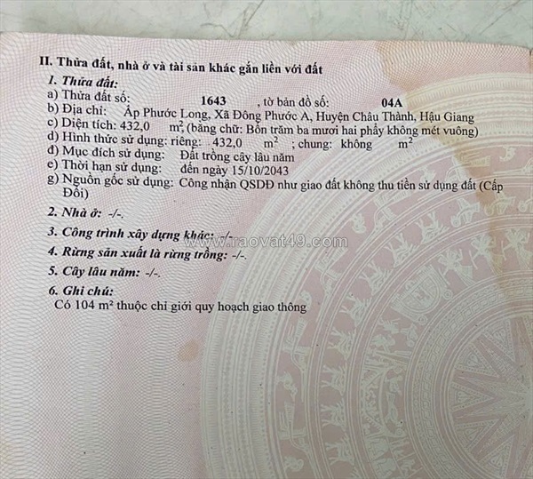Đất đẹp – giá tốt  – chính chủ cần bán tại tl 925, xã đông phước a, huyện châu