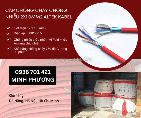 Dây cáp điện chống cháy chống nhiễu 2x1.0mm2 altek kabel đà nẵng, quảng ngãi, huế