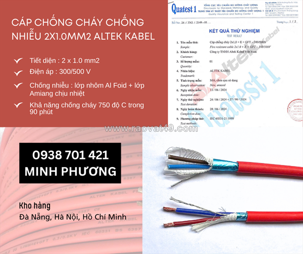 Dây cáp điện chống cháy chống nhiễu 2x1.0mm2 altek kabel đà nẵng, quảng ngãi, huế