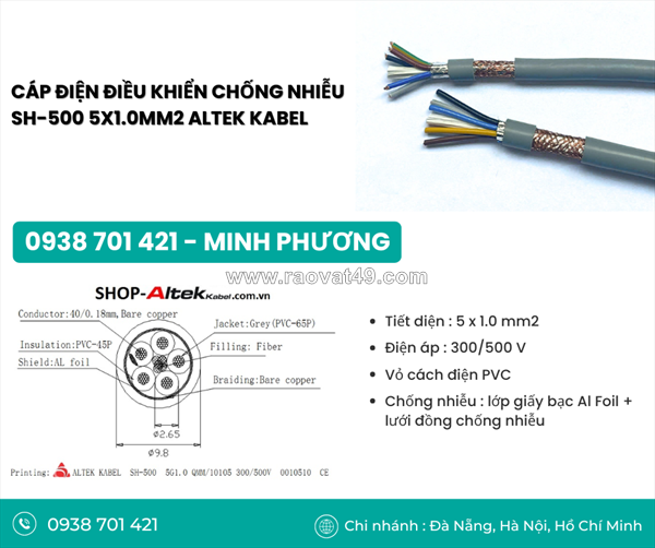 Dây cáp điện điều khiển chống nhiễu sh-500 5x1.0mm2 đà nẵng, hồ chí minh, hà nội
