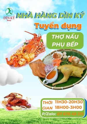 Dìn ký tuyển phụ bếp, thợ nấu, tạp vụ quận 1