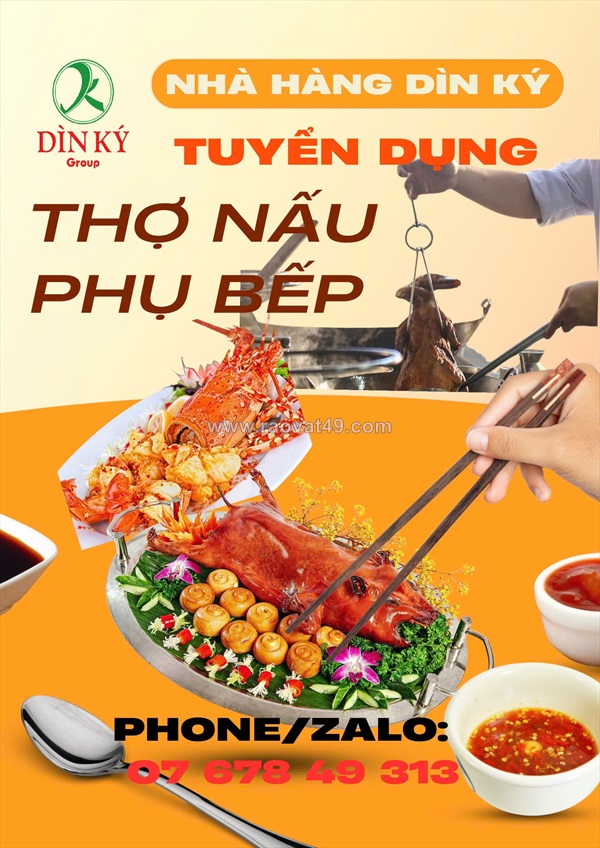 Dìn ký tuyển phụ bếp, thợ nấu, tạp vụ quận 1