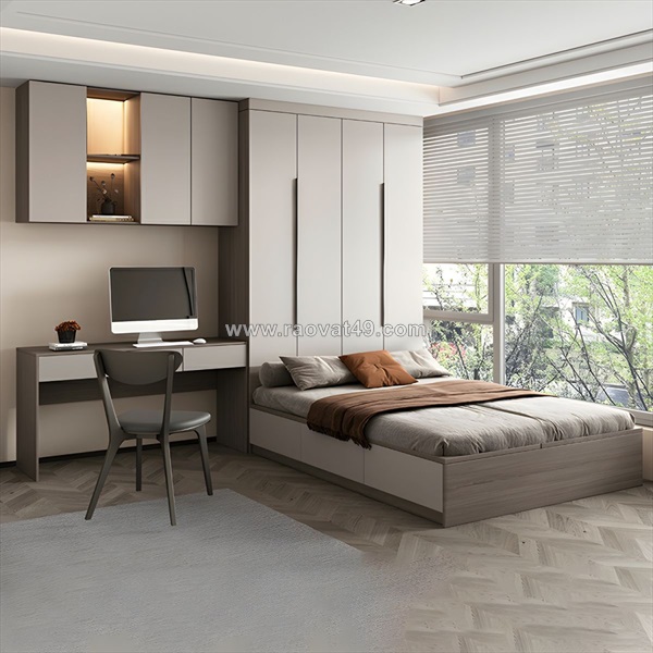 Giường ngủ gỗ công nghiệp có hộc kéo tích hợp tủ áo