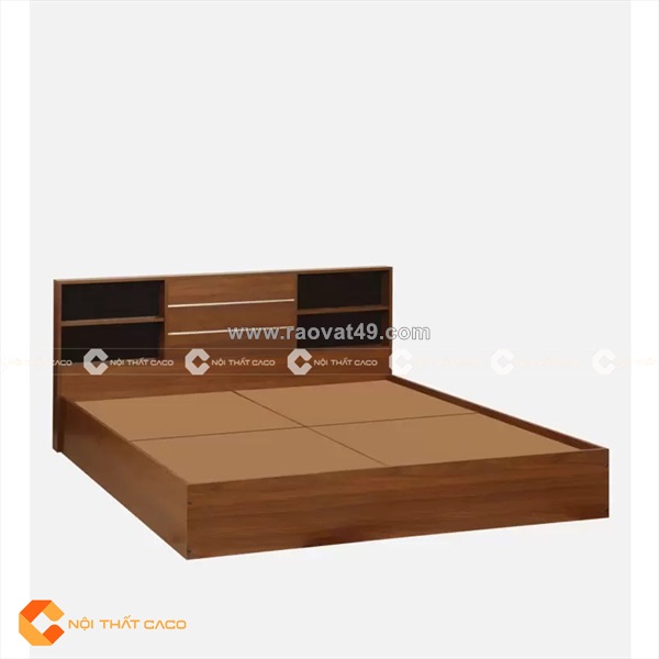 Giường ngủ gỗ công nghiệp có kệ màu nâu vân gỗ sang trọng