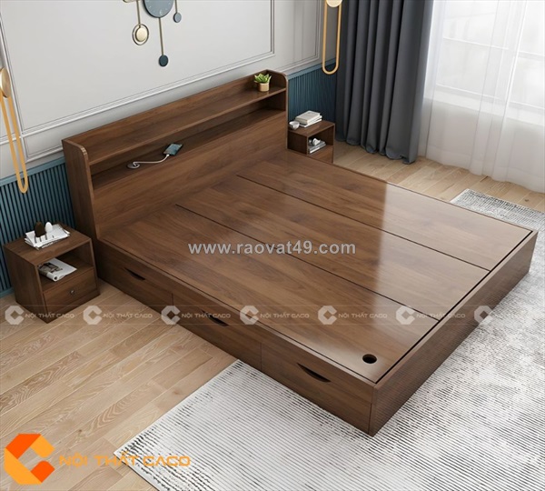 Giường ngủ gỗ công nghiệp màu nâu vân gỗ sang trọng