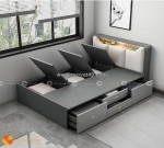 Giường ngủ gỗ mdf melamine màu xám chì có kệ đầu giường