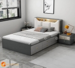 Giường ngủ gỗ mdf melamine màu xám chì có kệ đầu giường