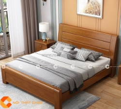 Giường ngủ gỗ sồi tự nhiên thiết kế chân cao bền bỉ, đẳng cấp