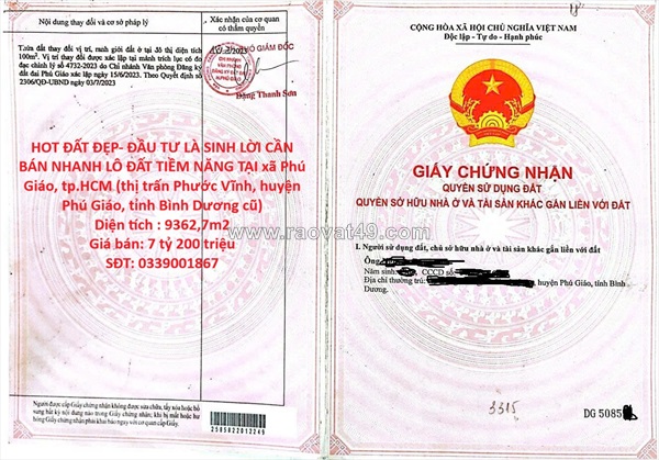 Hot đất đẹp- đầu tư là sinh lời cần bán nhanh lô đất tiềm năng tại huyện phú