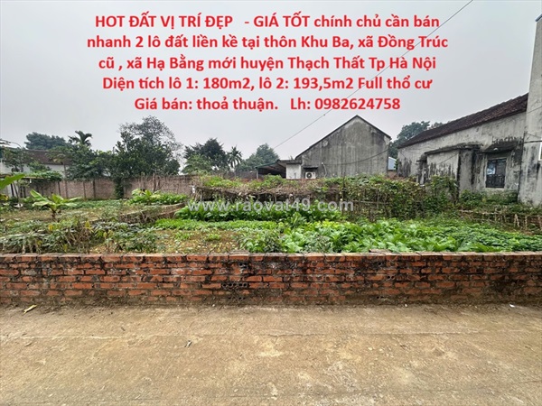 Hot đất vị trí đẹp   - giá tốt chính chủ cần bán nhanh 2 lô đất liền kề tại