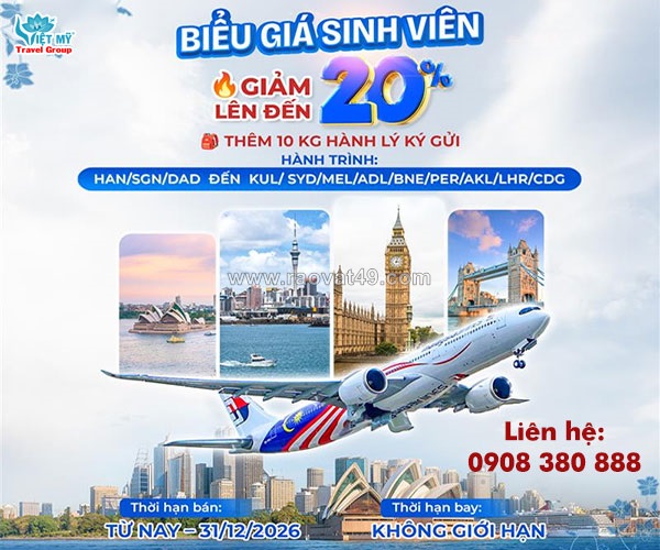 Malaysia airlines giảm 20% giá vé cho sinh viên