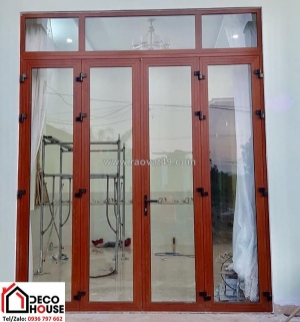 Mẫu cửa đi 1 cánh nhôm xingfa vân gỗ đẹp và hiện đại