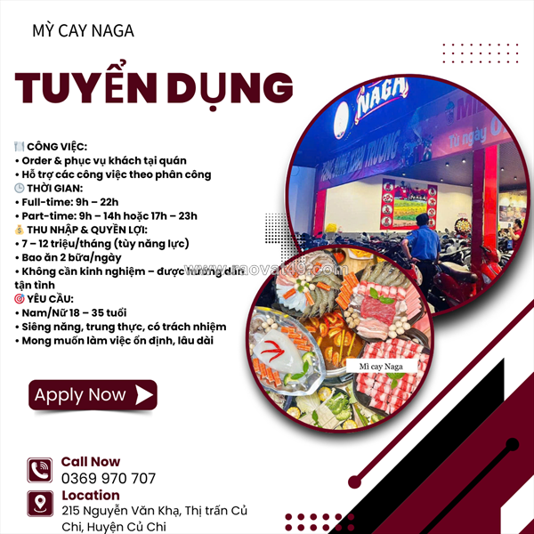 Naga tuyển dụng nhân viên phục vụ