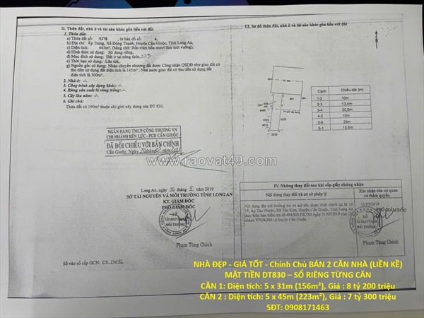 Nhà đẹp - giá tốt - chính chủ bán 2 căn nhà (liền kề) mặt tiền dt830 – sổ riêng