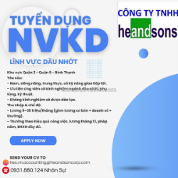 Nhân viên kinh doanh thị trường – lĩnh vực dầu nhớt