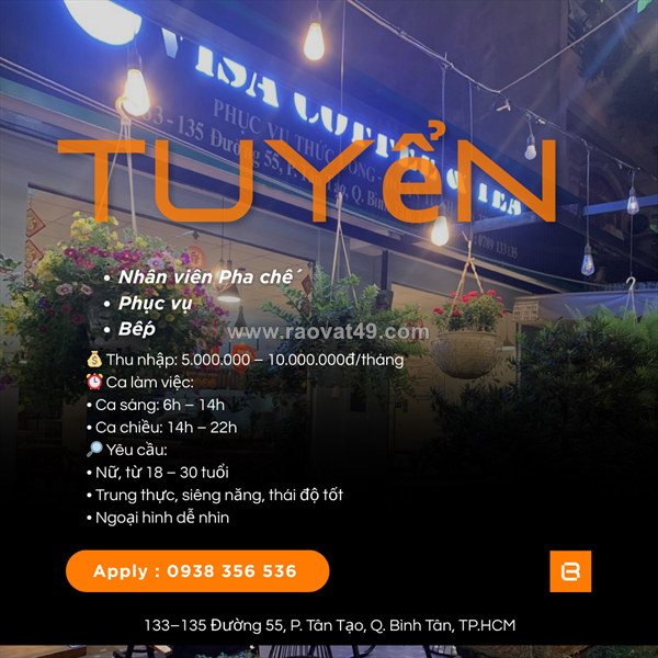 Nhân viên pha chế – phục vụ – bếp quận bình tân