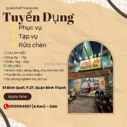 Nhân viên phục vụ, tạp vụ, rửa chén bình thạnh