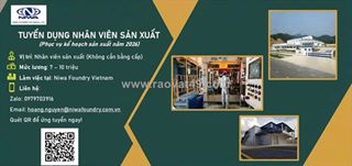 Niwa foundry vn tuyển nam nv sản xuất làm tại đà nẵng