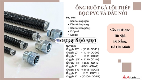 Ống ruột gà và đầu nối có sẵn khánh hòa, bình định, gia lai