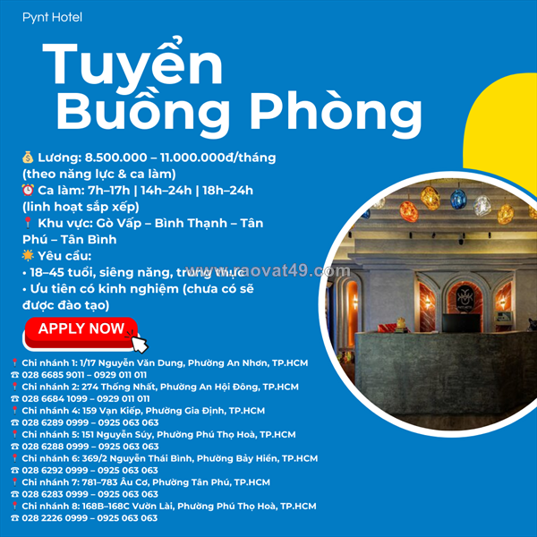 Pynt hotel – tuyển nhân viên buồng phòng