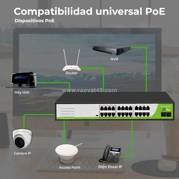 Switch poe 24 cổng 10/100mbps zkteco pe242-300-c