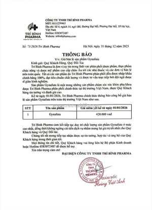 Thông báo giá bán chính thức gynafuta năm 2026 từ trí bình pharma