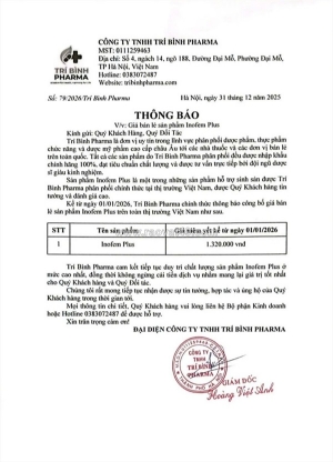 Thông báo giá bán sản phẩm inofem plus năm 2026