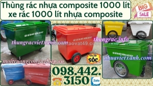 Thùng rác 1000 lít nhựa composite 4 bánh xe và 3 bánh xe đặc/hơi