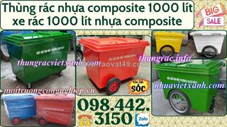 Thùng rác 1000 lít nhựa composite 4 bánh xe và 3 bánh xe đặc/hơi