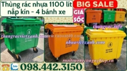 Thùng rác 1100 lít nhựa hdpe 4 bánh xe