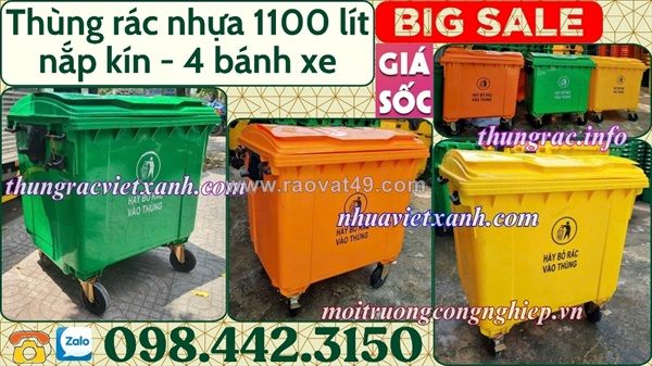 Thùng rác 1100 lít nhựa hdpe 4 bánh xe