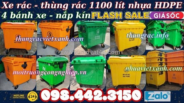 Thùng rác 1100 lít nhựa hdpe 4 bánh xe
