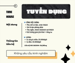 Timehouse tuyển nv pha chế phục vụ cafe làm tại q3