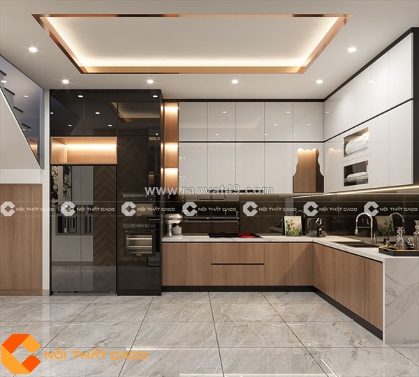 Tủ bếp acrylic gỗ công nghiệp chữ l cao cấp, tiện nghi