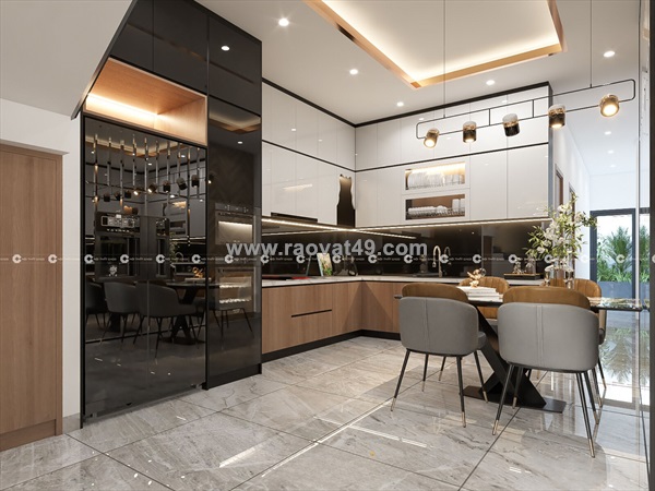 Tủ bếp acrylic gỗ công nghiệp chữ l cao cấp, tiện nghi