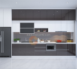 Tủ bếp gỗ mdf an cường phủ acrylic bóng gương chữ i