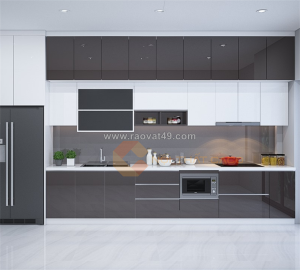 Tủ bếp gỗ mdf an cường phủ acrylic bóng gương chữ i