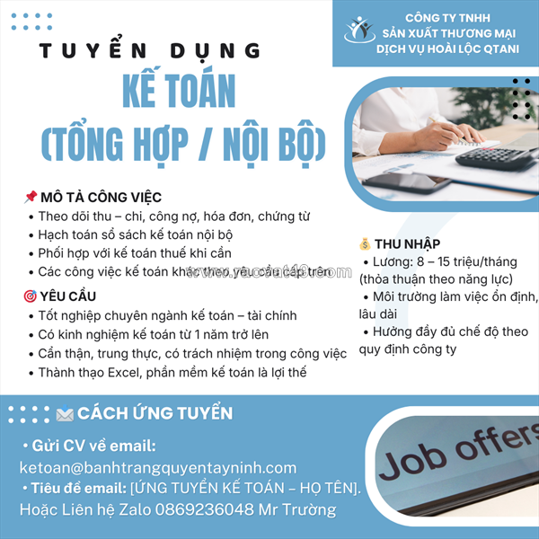 Tuyển kế toán (tổng hợp / nội bộ)