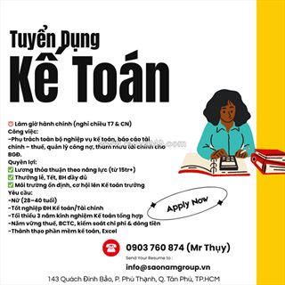 Tuyển kế toán tổng hợp quận tân phú