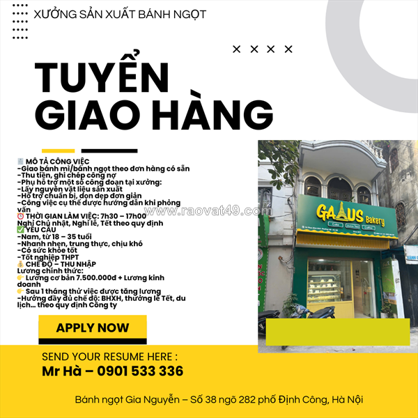 Tuyển nam nhân viên giao hàng định công