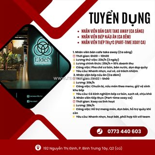 Tuyển nhân viên bán cafe và bếp ca đêm quận 2