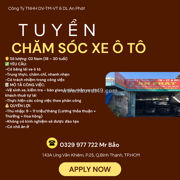 Tuyển nhân viên chăm sóc xe ô tô q.bình thạnh