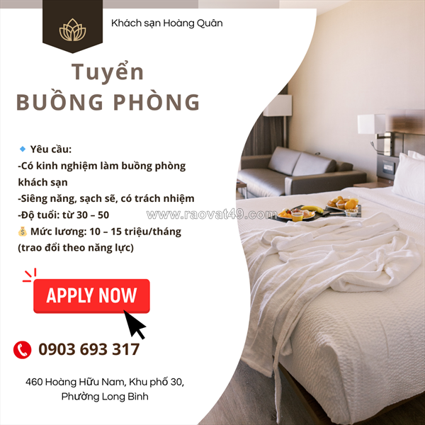Tuyển nhân viên dọn phòng long bình