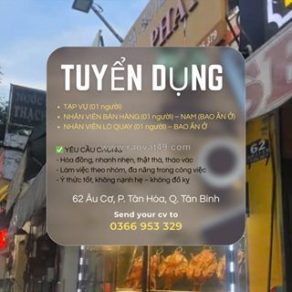 Tuyển nhân viên tạp vụ, bán hàng, lò quay tân bình