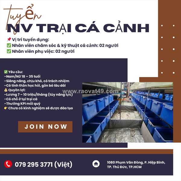 Tuyển nhân viên trại cá cảnh thủ đức