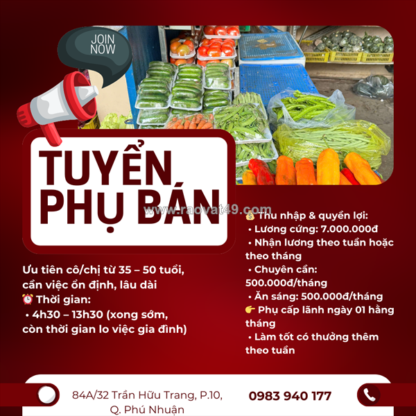 Tuyển nữ nhân viên phụ bán q. phú nhuận