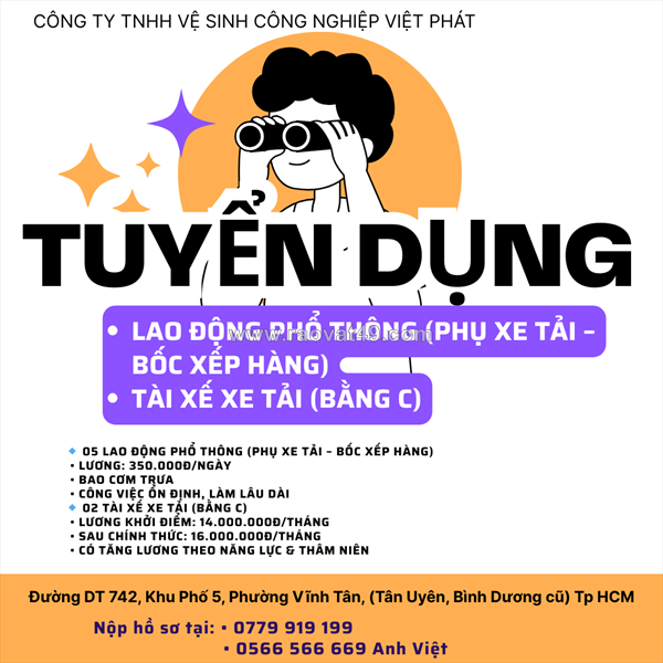 Tuyển tài xế xe tải (bằng c) và phụ xe tải