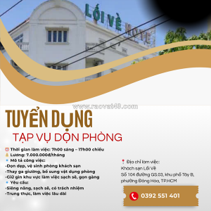 Tuyển tạp vụ dọn phòng dĩ an